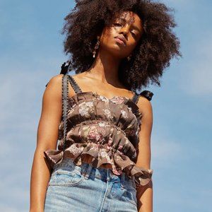 NWT H&M Brock Collection Top - Dark Brown/Floral